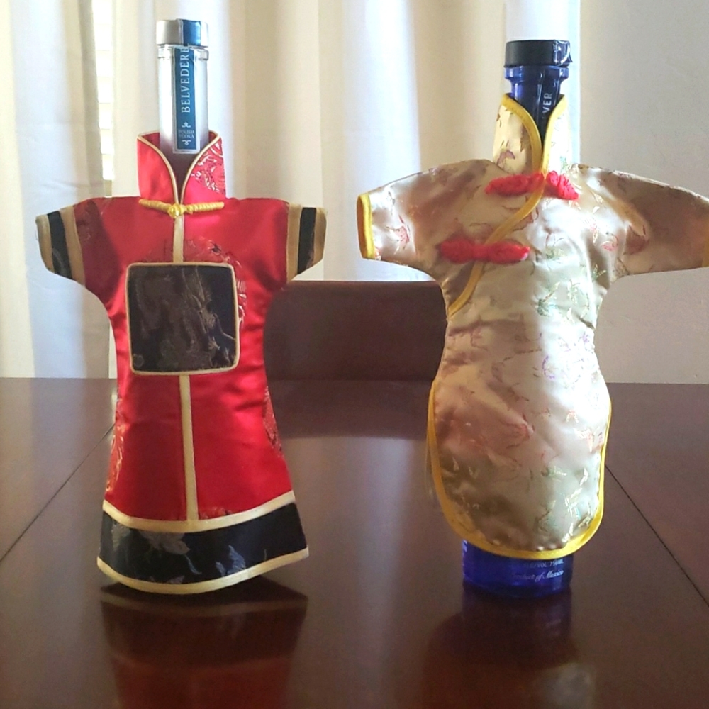 Wine bottle cover traditional dress cover set of two.